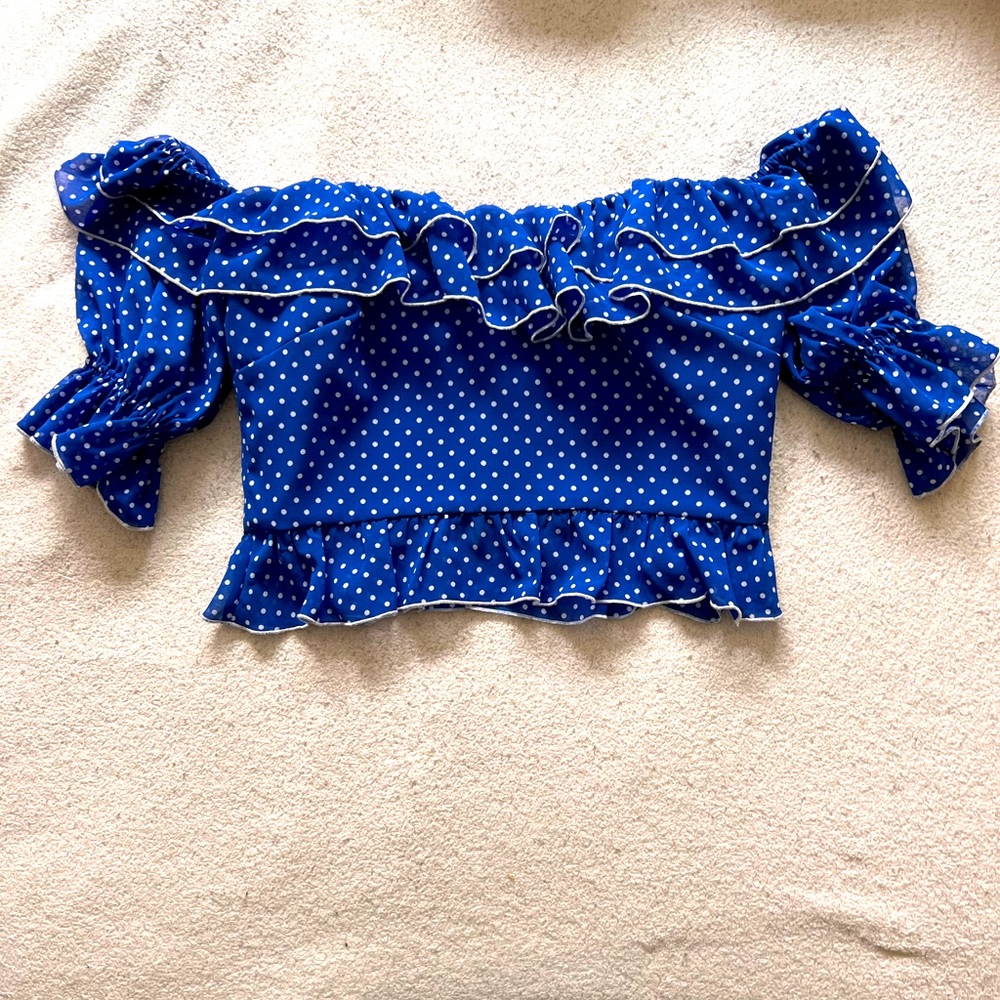 REVOLVE Lovers & Friends Off the Shoulder Polka Dot Ruffle Top
